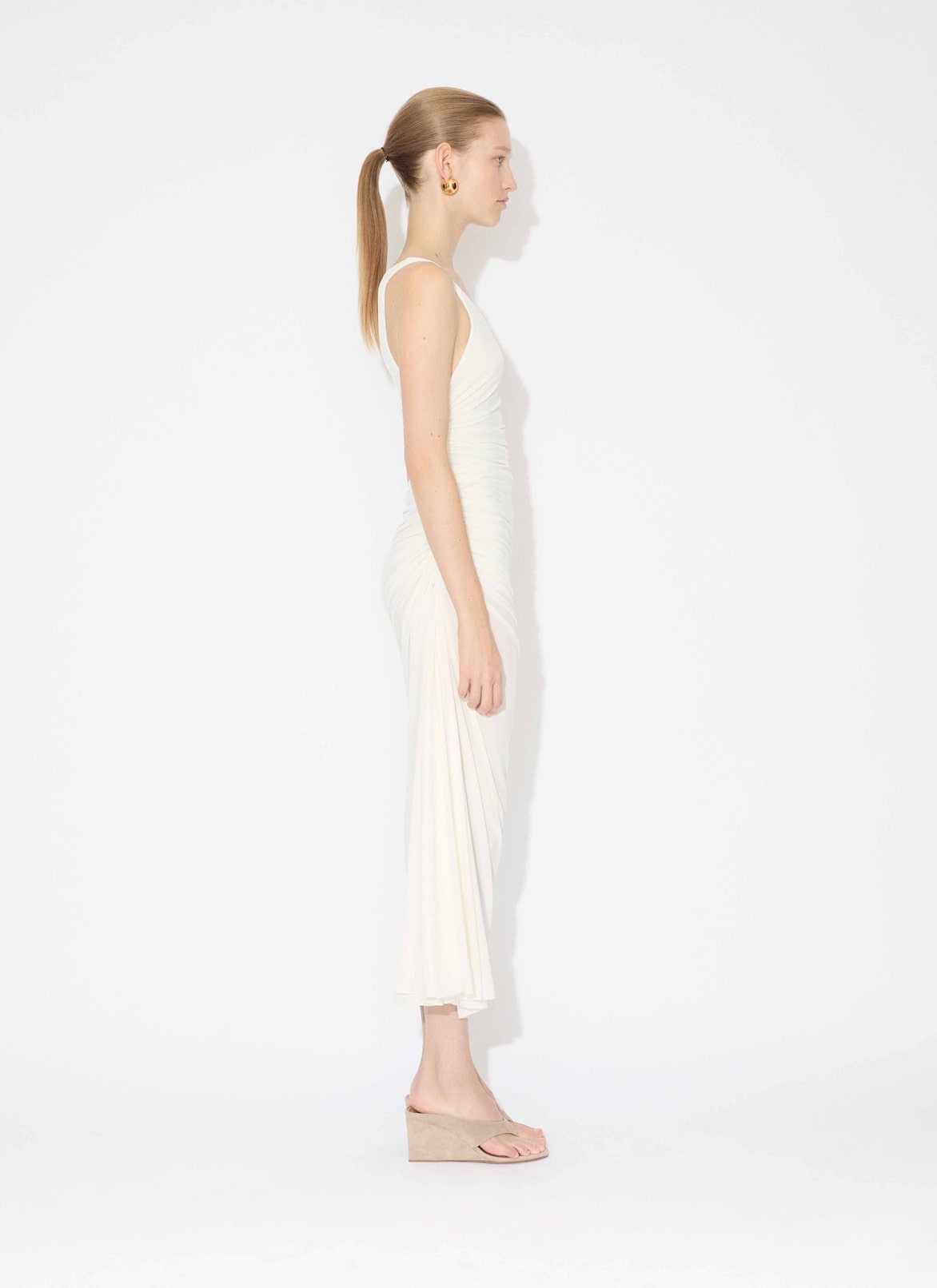 SOFT JERSEY ASYMMETRICAL GATHERED DRESS ALAÏA WHITE SOFT JERSEY ASYMMETRICAL GATHERED DRESS